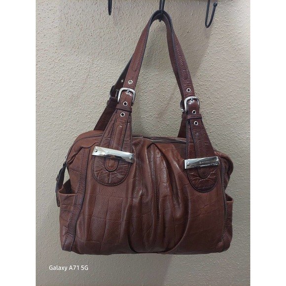 B Makowsky Vintage Brown Shoulder Croc. embossed Leather handbag.cond.v.good. - Picture 1 of 7
